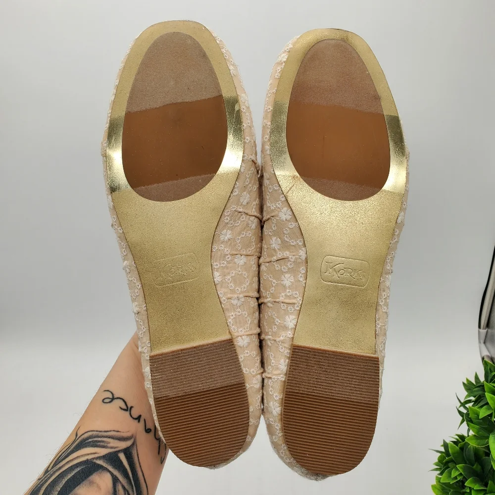 ♤♤ Korks Kork Ease Palmer Beige White Floral Ballet Flats Size 9